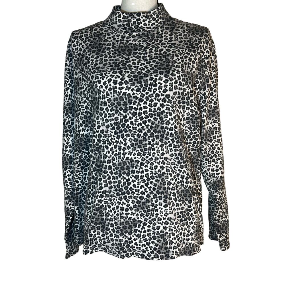 Studio Works White Black Cheetah Leopard Animal Print Long Sleeve Turtleneck XL